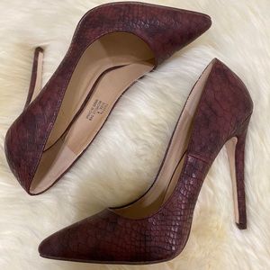 Burgundy Faux Snake Skin Heels